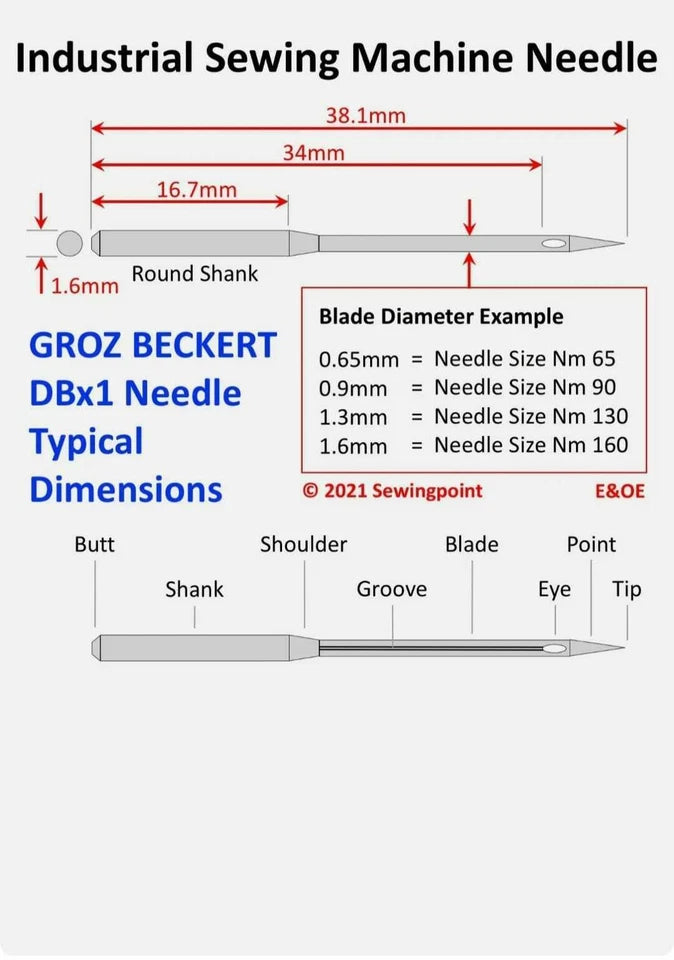 DBX1 groz beckert Industrial Sewing Machine Needles fit brother/juki & most